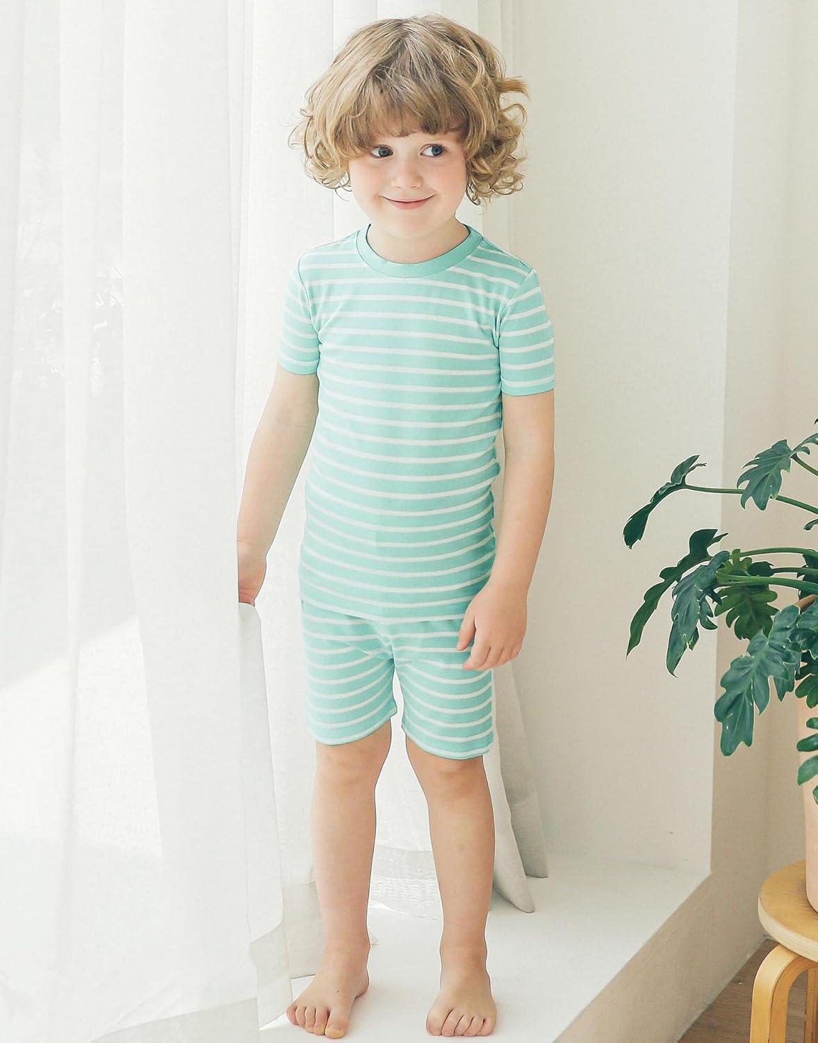imageVaenait Infant Toddler Kids Junior Girls Boys Summer Viscose Soft Stripe Short Sleepwear Pajamas Pjs SetA02line Mintwhite