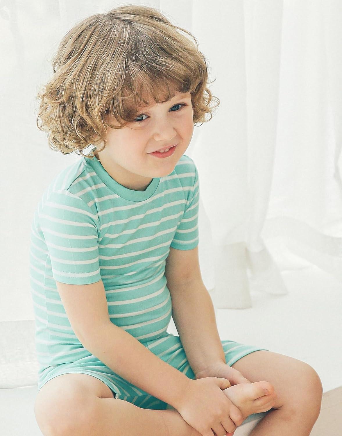imageVaenait Infant Toddler Kids Junior Girls Boys Summer Viscose Soft Stripe Short Sleepwear Pajamas Pjs SetA02line Mintwhite