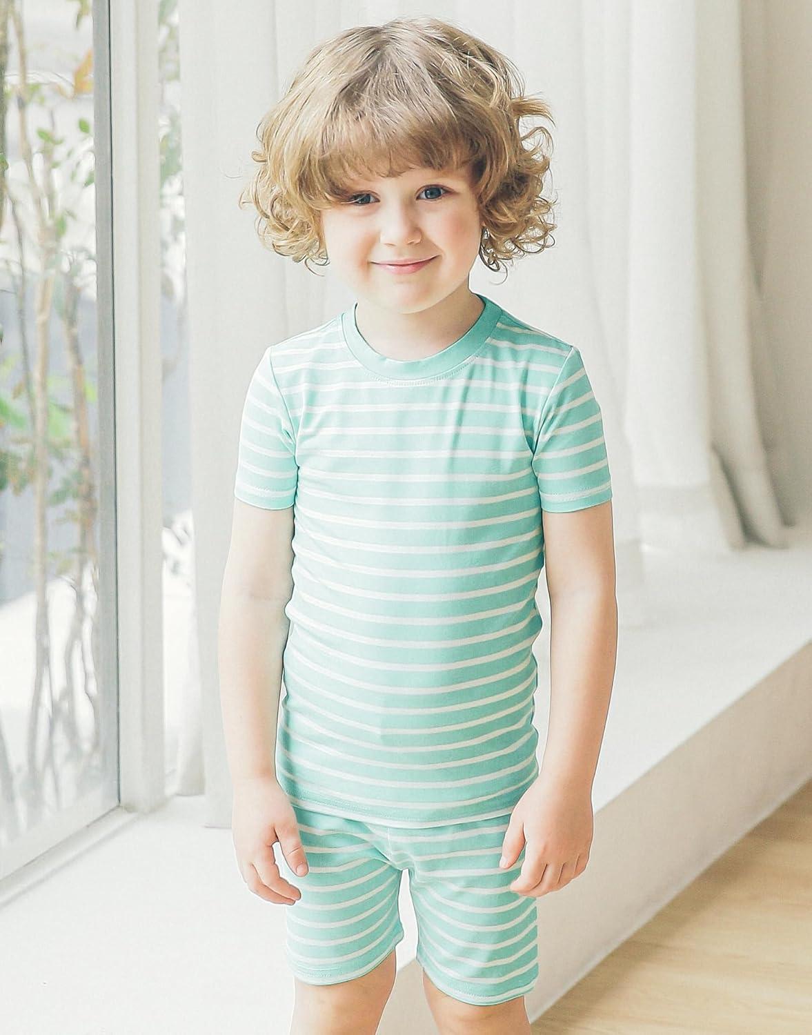 imageVaenait Infant Toddler Kids Junior Girls Boys Summer Viscose Soft Stripe Short Sleepwear Pajamas Pjs SetA02line Mintwhite