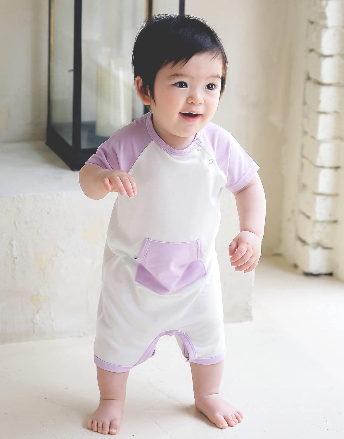 imageVAENAIT BABY Newborn Infant Baby Boys and Girls Rayon from Bamboo Romper OnePiece JumpsuitsC02pocket Lavender