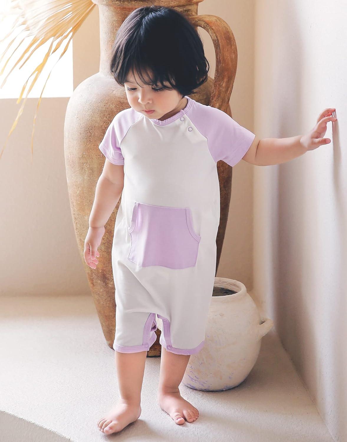 imageVAENAIT BABY Newborn Infant Baby Boys and Girls Rayon from Bamboo Romper OnePiece JumpsuitsC02pocket Lavender